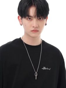 Kalung Rantai Titanium Balok Persegi Panjang Pria Liontin Balok Kalung untuk Pria Wanita Anti Karat