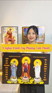 Tranh Laminate Tráng Gương - Tranh Treo Tường Phật Giáo Tây Phương Tam Thánh Tiếp Dẫn