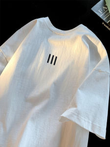 เสื้อยืดแขนสั้นปักลาย 100 ผ้าฝ้าย รุ่น Heavyweight หลวม Fit สำหรับผู้ชาย อินเทรนด์ แบรนด์ Ins Style Three ลายทาง งานปัก เสื้อท่อนบน