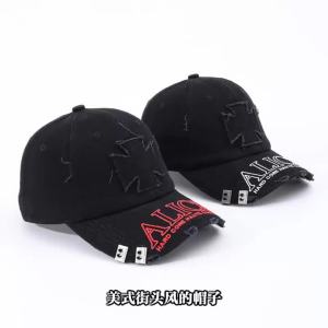 American Distressed Embroidery Cross-Letter ALICE with Steel Patch Holes Baseball Cap Hip-Hop Street Dance Performance