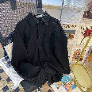 Spring & Fall Waffle Shirt Mens Long Sleeves Loose Hong Kong Style Work Clothes Shirt Handsome Fancy Design Outwear Mens Non-Ironing
