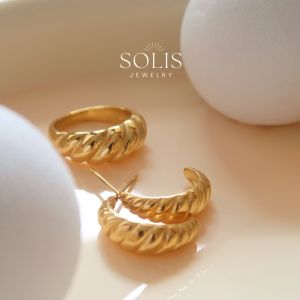 Gold Croissant Ring  • Twist Dome Finger Rings Minimalist 18K Gold Stainless Titanium Steel RG303