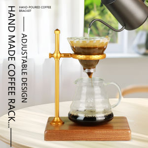 Hand made coffee filter cup gold solid wood base aluminum alloy bracket household glass filter cup holder utensil
