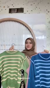 Oneset Sweater Homa Setelan Celana Kulot Rajut Premium Wanita Motif Stripe Lengan Panjang