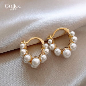 Elegant Pearl Hoop Earrings Womens Fashion Jewelry Unique Vintage Style Circle Studs Fresh out New 2025 Golicc/Guliya