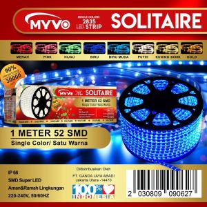 HARGA 1 ROLL 100M MYVO SOLITAIRE LED STRIP LIGHT 2835 52LED/METER IP66 220V PUTIH / WARM WHITE / BIRU / MERAH / HIJAU / PINK / UNGU / GOLD / ICE BLUE / NATURAL 4000 BAGUS BERKUALITAS LAMPU DECORASI LAMPU HIAS SUPER TERANG BAGUS KUALITAS TERJAMIN