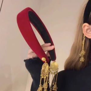 เครื่องประดับผมสไตล์ชาติพันธุ์แบบย้อนยุค ผ้ากำมะหยี่สีดำ รูปหัวใจ สำหรับผู้หญิง ทรงสูง ประดับผมสไตล์จีนใหม่