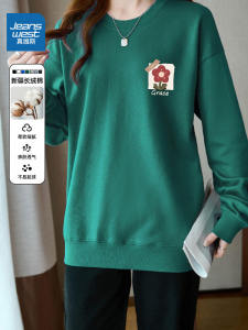 Jeanswest American Style Womens Sweatshirt Long Sleeve round Neck Spring Autumn New Trendy Brand Floral Print Casual Top