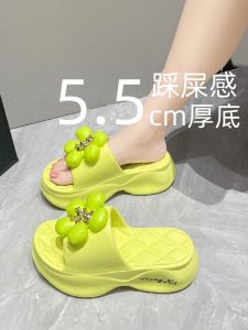 รองเท้าแตะบ้านสำหรับผู้หญิง ทรงส้นหนา พื้นยางกันลื่น รองเท้าแตะใส่ทำงานในฤดูร้อน รองเท้าแตะแบบสวมหัวกลม EVA
