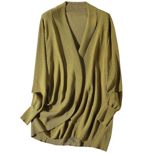 Chic Ice Silk Knitted Open Cardigan Womens Summer New Style Autumn Skirt Outerwear Shawl Design Versatile Outer Jacket