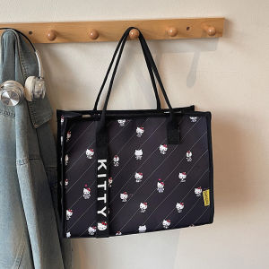 Large Capacity Casual Hellokitty Nylon Tote Bag Womens Handbag Shopping Bag Commuter Bag Double Straps Zipper Closure