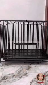 Square Tube Dog Cage Pet Cage Large Metal Dog Cage Crates with Bathroom Partition for Easy Installation Large Space with Four Wheeled Large Dog Cage Free Space Dog Cage