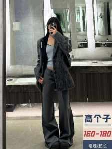 กางเกงขายาวทรงหลวมสีเทาสำหรับผู้หญิง กางเกงขายาวทรงหลวมสไตล์อเมริกัน กางเกงขายาวทรงหลวมเอวต่ำ ทรงหลวม ฤดูใบไม้ผลิและฤดูร้อน