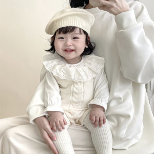 Korean Style Knitted Baby Romper Pantsuit Newborn Girls Pure Color Crawler Clothes Breathable Soft Fabric Easy to Wear And off