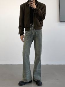 Quần Jeans Nam Ống Loe Cạp Cao Phong Cách Mỹ Retro Washed Quần Dài Ôm Dáng Ôm Dáng Thẳng Tăng Chiều Cao