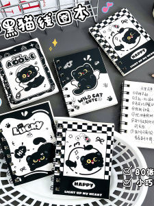 Portable Mini Black Cat Themed Notebook Student Spiral Bound Cute Memo Notebook Error Question Booklet Compact Size Jotter Book