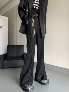 Black Micro Flared Suit Pants for Men Drapey Loose Slimming Wide Leg Westwear Casual Youthful Polyester Viscose Blend