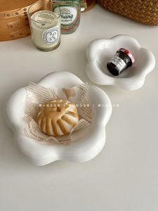 Sugar Miss Ceramic Plate Floral Design Deep Dish Formal Dining Fruit Salad Korean Style Porcelain Dinnerware White Flower Pattern