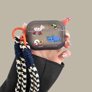 Black Frosted Silicone Protective Case for Apple Bluetooth Earphones pro 2 3 Generations Full Cover Anti-fall Cartoon Zoo Animals