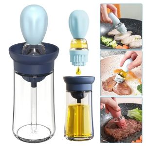 2 in 1 Silicone Dropper Measuring Oil Dispenser Bottle Glass Olive Oil Dispenser Bottle With Silicone Brush Cooking Kitchen Tool