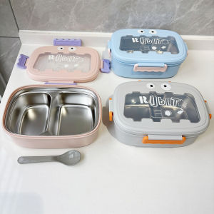 Cute Stainless Steel Lunch Box Portable Bento Box with Dividers for Office Workers Students Heat Preservation Cartoon Design