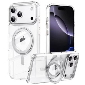 szhaiyu | Luxury Magnetic Phone Case For iPhone 18 17 16 15 14 13 12 Pro Max With Metal Ring Rotation Stand Foldable Shockproof Back Cover