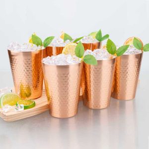 Hammered ทองแดงอลูมิเนียมแก้วเบียร์ 430ml ชุดกล่อง-สไตล์ชนบทน้ําหนักเบาถ้วยดื่มสําหรับ Bar Camping ของขวัญใช้