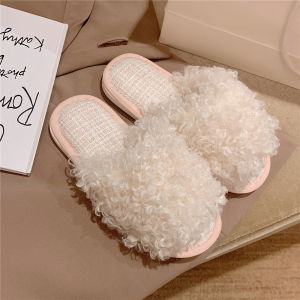 รองเท้าแตะผ้ากํามะหยี่แสนสบาย ผู้หญิง บ้านในร่ม กันลื่น สไตล์นางฟ้า ผ้าฝ้าย รองเท้าแตะเวอร์ชั่นเกาหลี ฤดูหนาว รองเท้าแตะแบบสวมแฟชั่น