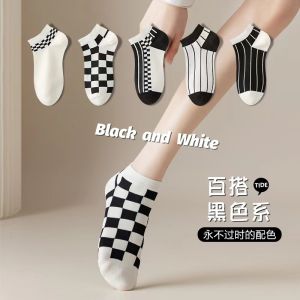 Womens Short Socks 5 Pairs Thin Summer Boat Socks Pure Color Spring Autumn Trendy Mid-Calf Cute Japanese Style Casual Stockings