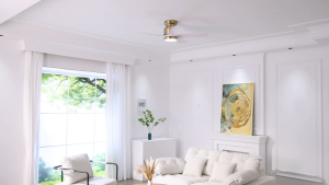 Energy Saving DC Motor 42 Inch Black Gold Ceiling Fan 5 ABS Blades 18W 3 Color LED Remote Quiet Timer