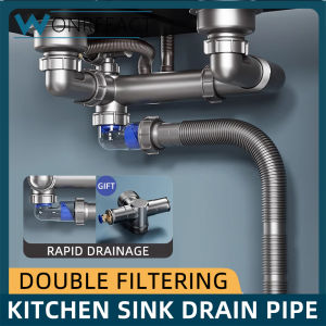 Kitchen Sink Drainage Kit Multifunctional Double Sink Integrated Drain Pipe Universal Drainage Kit Simple Installation