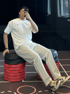 Irontrap Mens Training Sports Pants Elastic Waist Curved Knife Shape Casual Commuting Spring Summer Cotton Polyester Blend