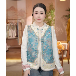 New Winter Chinese Style Color Block Embroidery Jacket Thousand Golden Wind Horse Jacket Strong Warmth Single Button Closure