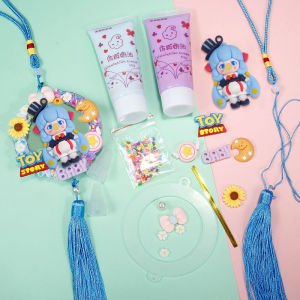 Childrens DIY Simulation Cream Cheese Flower Ring Hanging Ornament Material Kit Cartoon Car Hanging Toy for Handcraft Making