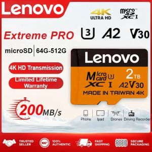 Lenovo 2TB V30 Micro SD Card 128GB High-Speed 512GB 1TB Micro TF Memory Card for Switch/DJI Drone/360 Camera/Gimbal 4K Footage