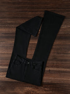 High Waist Slim Fit Black Bell Bottom Jeans Womens Spring Autumn Casual Elastic Cotton Denim Pants Tummy Control Long Leggings