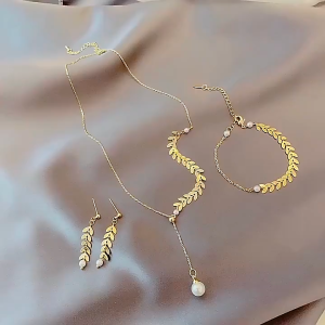 YIDAO🌸 ต่างหูสร้อยคอโซ่คล้องหูข้าวสาลีชุดเครื่องประดับของขวัญวันเกิดสำหรับเด็กผู้หญิงกล่องของขวัญฟรี