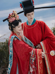 Chinese Style Wedding Dress Set round Neck Han Wedding Groomsmen Suit Song Dynasty Costume Polyester Fiber 100% New Arrival