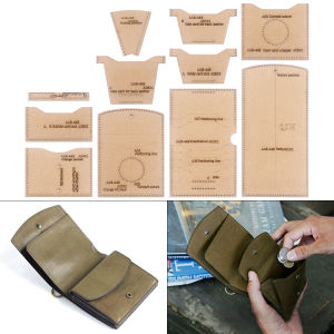 1 ชุดกระเป๋าใส่เหรียญแบบพับได้หลายชั้น กระเป๋าใส่บัตรอเนกประสงค์ แม่แบบกระดาษคราฟท์ งานฝีมือหนัง DIY แม่แบบเย็บผ้า