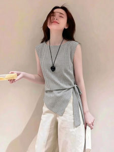 DUOFEIYAN | Vintage Checked Tie-up Sleeveless Waisted Shirt