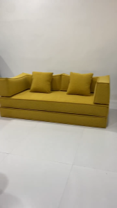 [PRE-ORDER] 3-Seater Convertible Brown Teddy Fabric Futon Sectional Sofa Bed King Size with Removable Backrest Pillows for Villas Warehouses