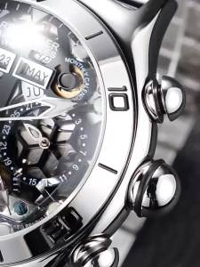 Men Spherical Glass Mechanical Watch Date Year Weekday Display Stainless Steel Case Luminous 50M Water Resistant 43MM Large Dial