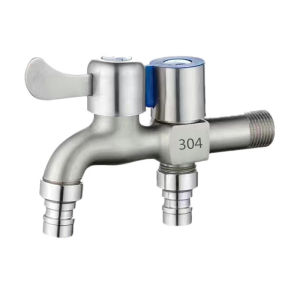 Stainless Steel Faucet Double Outlet Dual Control Water Tap One in Two Out Faucet 1/2" Bidet Faucets Bathroom Accessories