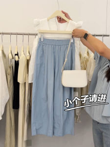 145 Small Korean Artistic Casual Pants for Women 150 Cropped Wide Leg Casual ICE Cotton Cloud Breathing Pants XS