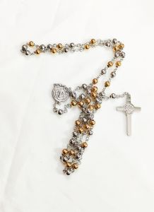 St. Benedict High Quality Two Tone Stainless Gold Rosary with Exorcism Crucifix for Protection. Free Boxes