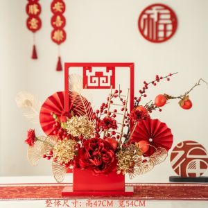 New Year Red Theme Chinese Style Artificial Flowers Living Room Decorations Festive Fake Flowers Home Accessories