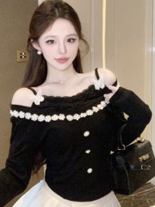 GUZILIAN | Stylish Beautiful Sweetheart Trendy Fashion Slimming Womens Top Spring Autumn New Style Commute Style Korean Version Long Sleeve Solid Color