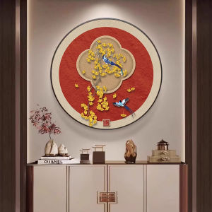 Modern Chinese Style round Decorative Painting Happy on the Brow Red Living Room Flower Bird Entrance Hall Corridor Restaurant Wall Art