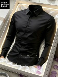 YOULIN | Black Stylish Ice Silk Tailored Shirt for Men