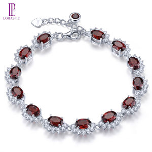 Lohaspie Jewelry Pure 12.5 Carats 925 Sterling Silver Bracelet With Gem Natural Garnet Bracelet 925 Silver Bracelet Original Women Fashion Bracelet 925 Silver Jewelry